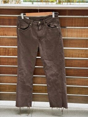 Zara Brown Straight Leg Jeans Raw Hem Size 8